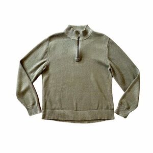 Vintage Structure Olive Green Quarter-Zip Cotton Sweater - Size XL
